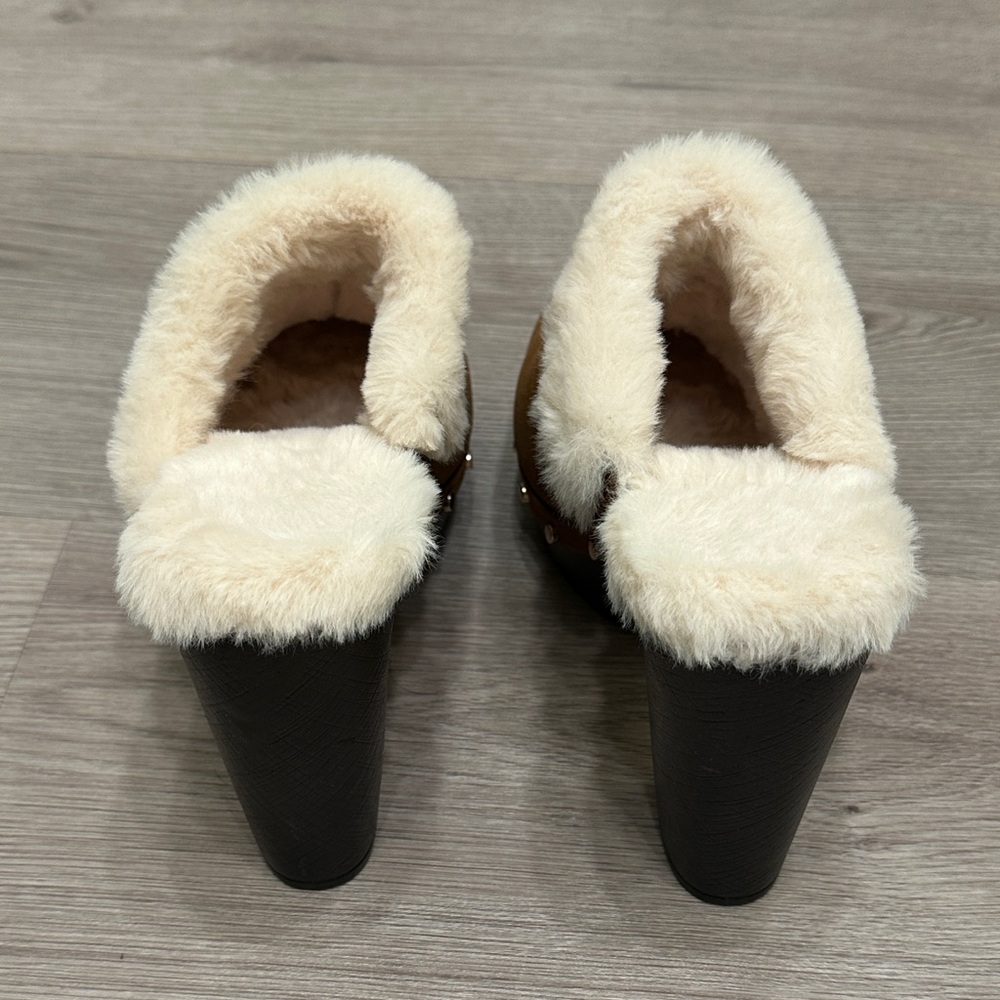 NWOT BAMBOO Faux Fur Lined Heel Mules Cognac - Picture 4 of 6